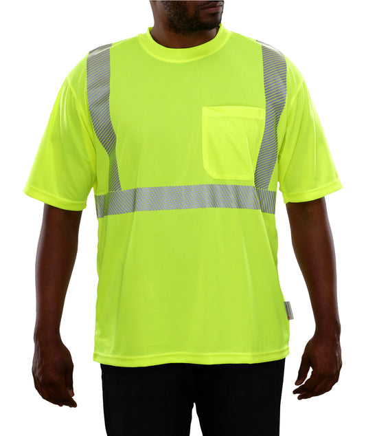 102CTLM Hi-Vis Lime Birdseye Pocket Safety Shirt with Comfort Trim by 3MTM