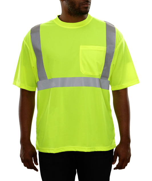 102STLM Hi-Vis Lime Birdseye Pocket Safety Shirt