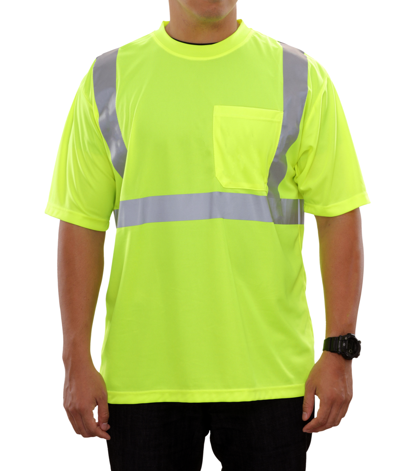 102SXLM Hi-Vis Lime Birdseye Pocket X-Back Safety Shirt