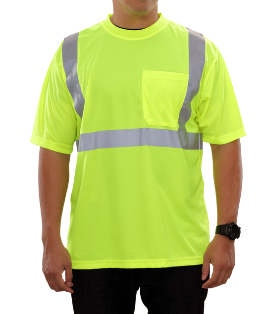 102SXLM Hi-Vis Lime Birdseye Pocket X-Back Safety Shirt