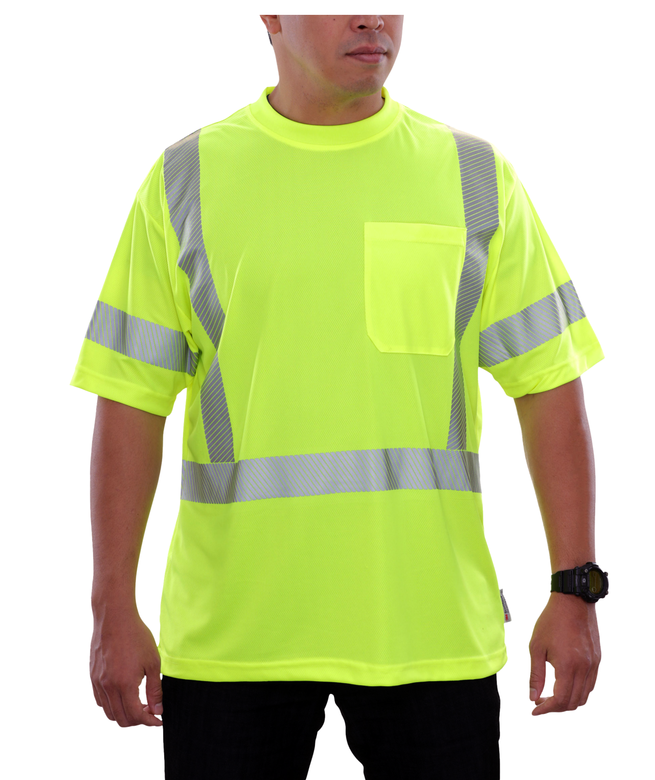104CTLM Hi-Vis Lime Birdseye Pocket Safety T-Shirt with Comfort Trim by 3MTM