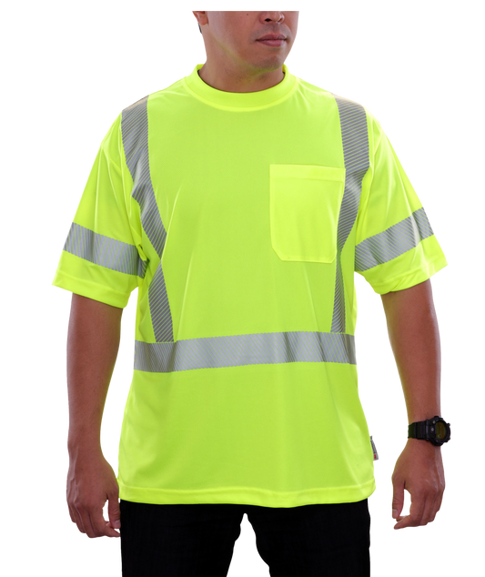 104CTLM Hi-Vis Lime Birdseye Pocket Safety T-Shirt with Comfort Trim by 3MTM