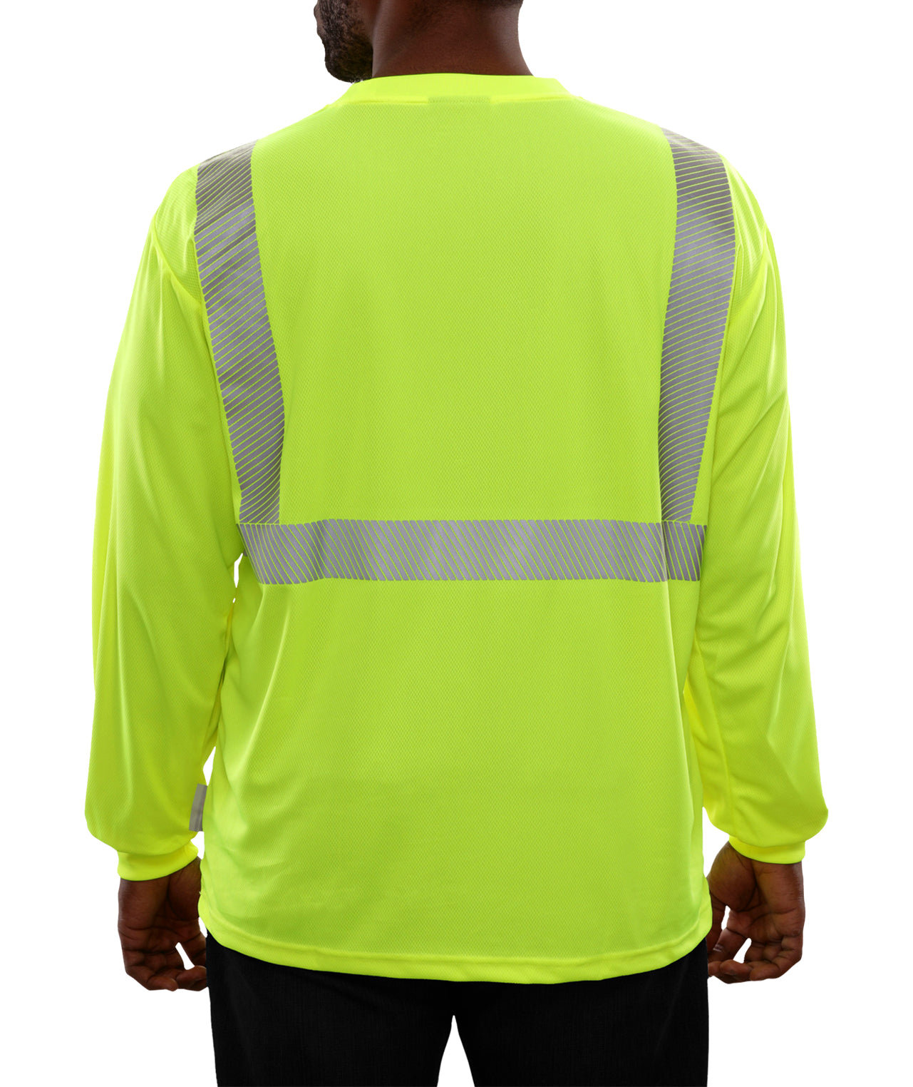202CTLM Hi-Vis Long Sleeve Lime Birdseye Pocket Safety T-Shirt with 3MTM Comfort Trim