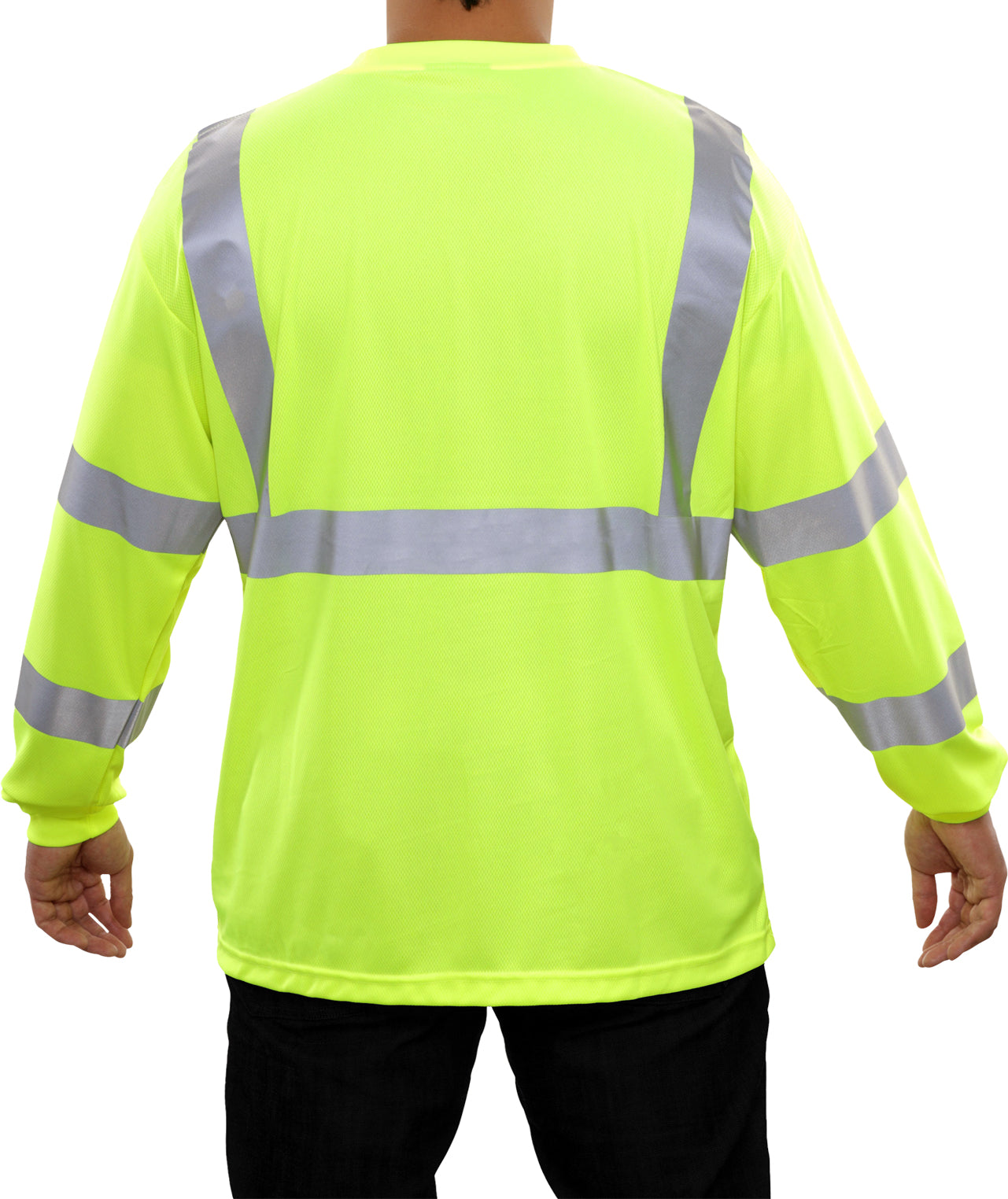 204STLM Hi-Vis Long Sleeve Lime Birdseye Pocket Safety T-Shirt