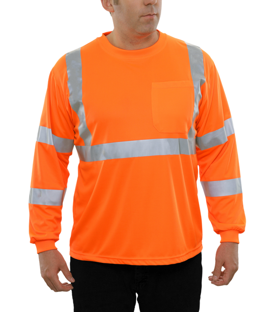 204STOR Hi-Vis Long Sleeve Orange Birdseye Pocket Safety T-Shirt