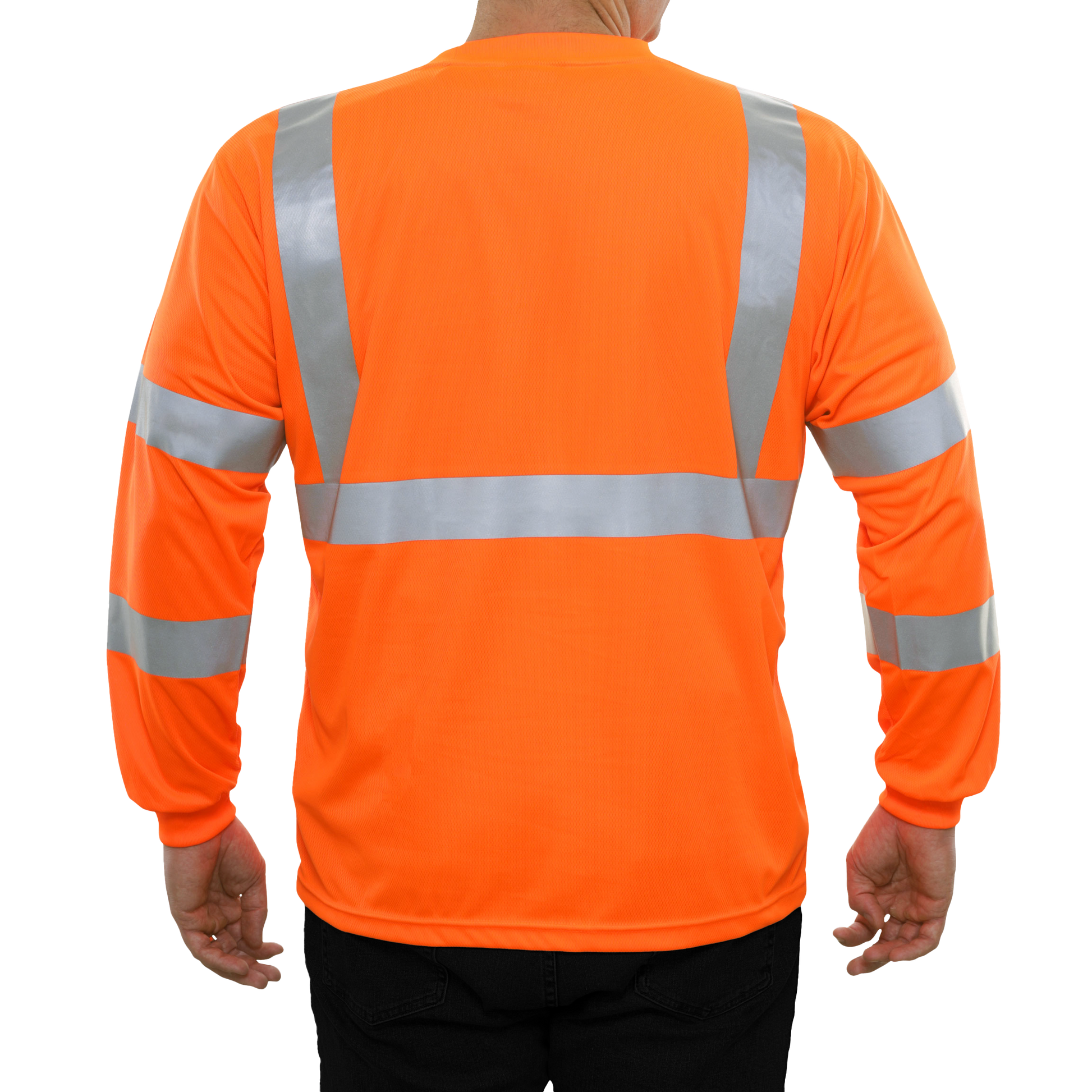 204STOR Hi-Vis Long Sleeve Orange Birdseye Pocket Safety T-Shirt