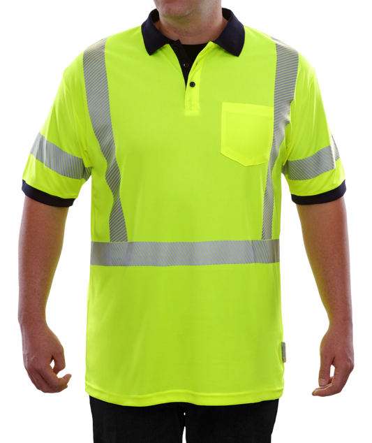 334CTLN Hi-Vis Lime-Navy Birdseye Pocketed Safety Polo Shirt with Comfort Trim by 3MTM