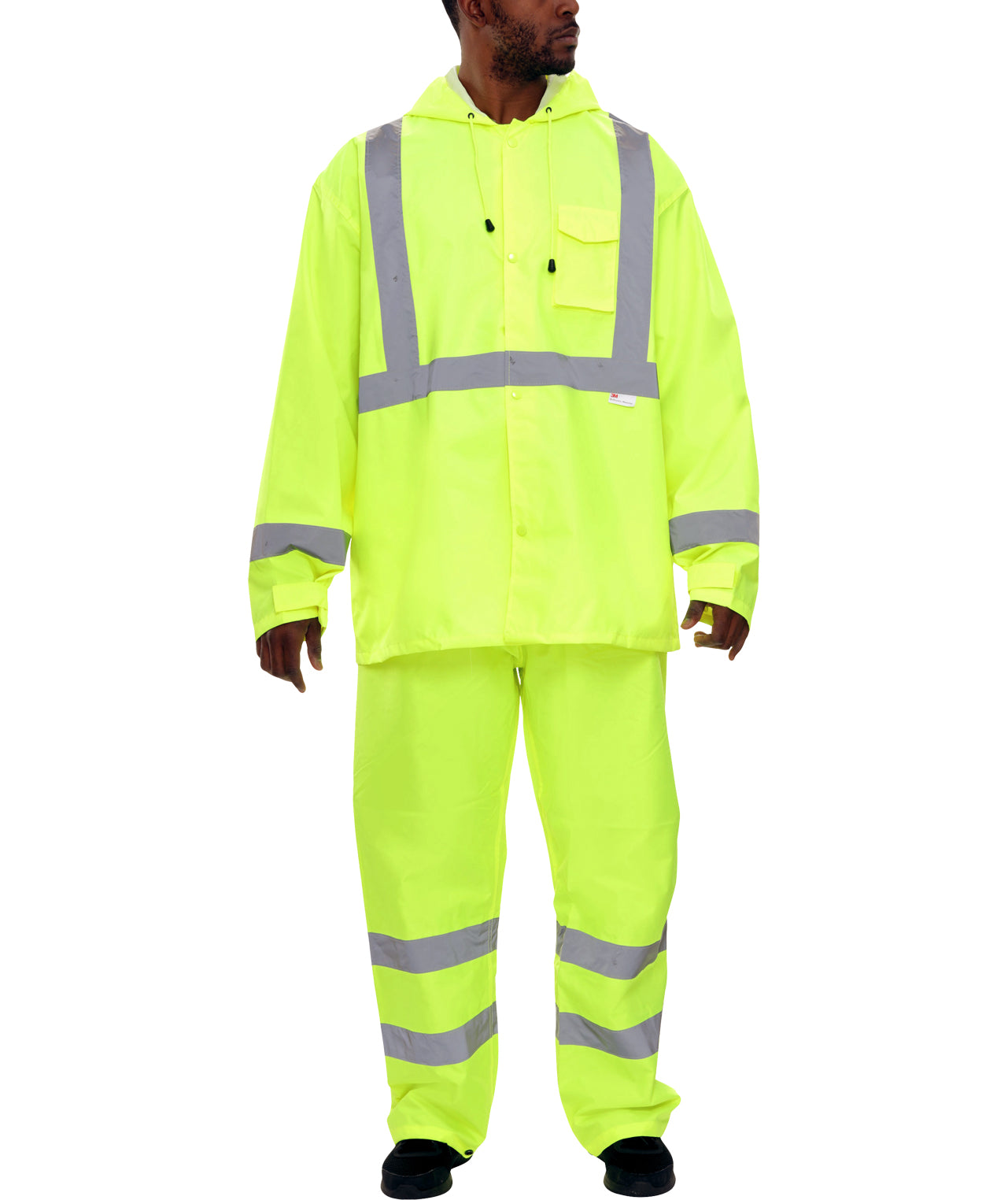 402STLM Safety Raingear: Hi-Vis Rainsuit: Waterproof Hooded Parka Coat Pants