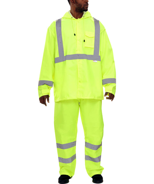 402STLM Safety Raingear: Hi-Vis Rainsuit: Waterproof Hooded Parka & Pants