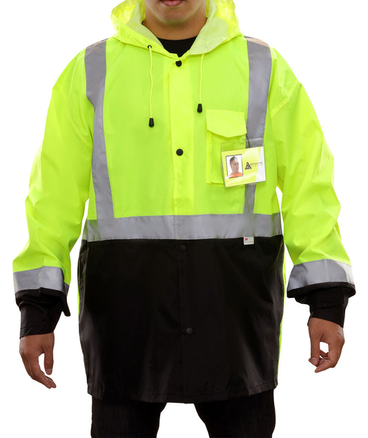 403ETLB Safety Rain Jacket: Lightweight Waterproof Hi-Vis 2-Tone: Adjustable Hood