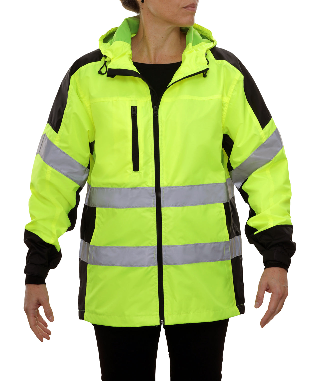 407GTLB Safety Jacket: Hi-Vis Hooded Windbreaker Coat: Water Resistant:  2-Tone