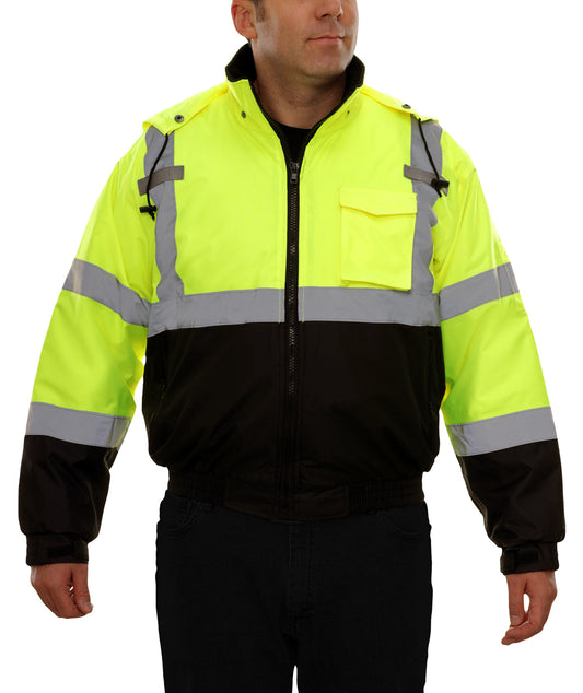 413GTLB Safety Jacket: Hi-Vis Bomber: Adjustable Hood: Waterproof