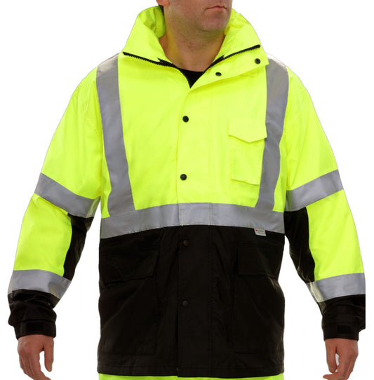 431STLB Safety Jacket: Hi-Vis Parka: Breathable Waterproof Hooded: 2-Tone Lime