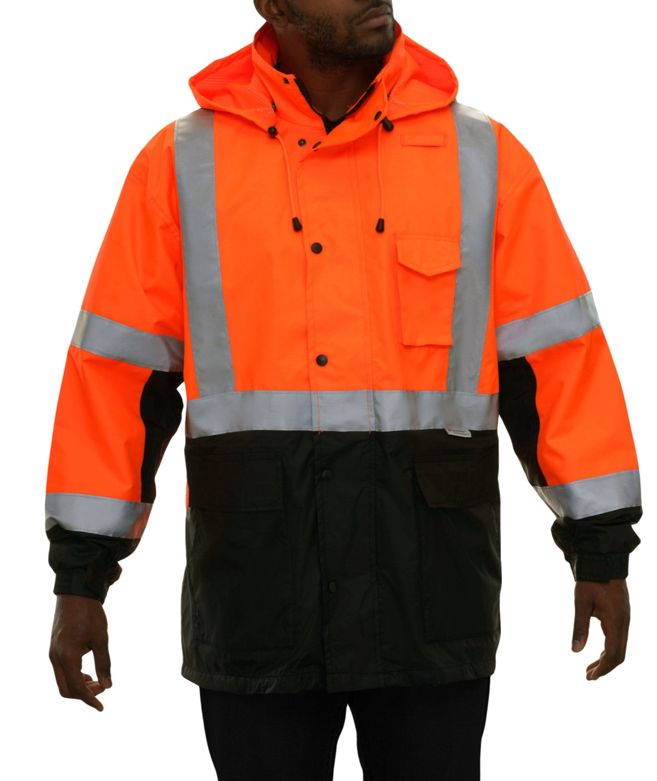 431STOB Safety Jacket: Hi-Vis Parka: Breathable Waterproof Hooded: 2-Tone Orange