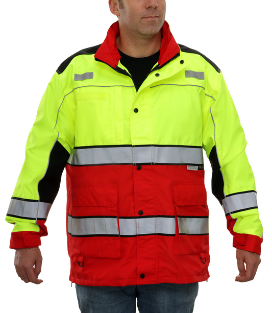 461STLR Safety Jacket: Hi-Vis Responder Parka: Waterproof: 2-Tone Lime & Red