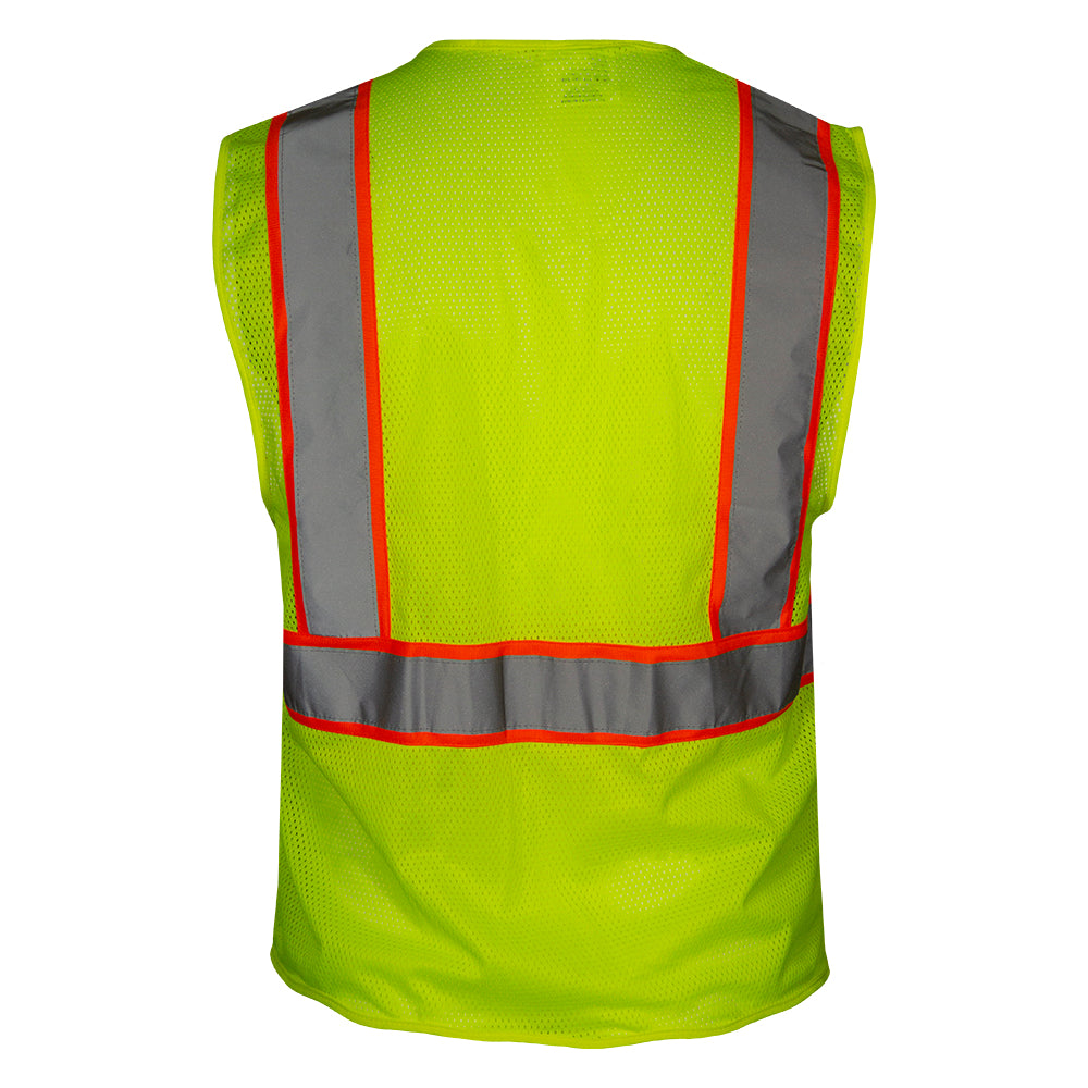 586ETLM Economy Safety Vest: Hi-Vis Lime Vest: Zip Mesh Contrasting Tape: ANSI 2