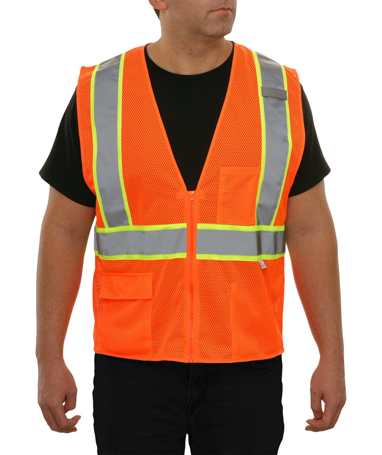 586ETOR Economy Safety Vest: Hi-Vis Orange Vest: Zip Mesh Contrasting Tape: ANSI