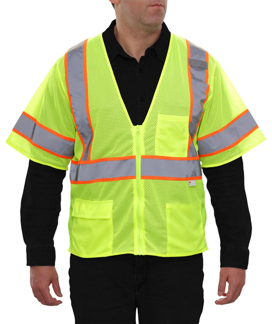 588ETLM Economy Safety Vest: Hi-Vis Vest: Zip Mesh Contrasting Tape: ANSI 3