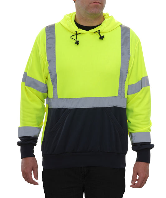 604GTLN Safety Hoodie: Hi-Vis 2-Tone Pullover: 7 oz. Lime & Navy