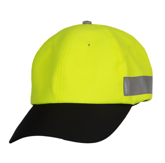 813STLB Safety Baseball Hat: Hi-Vis Lime & Black Cap: Adjustable Cotton Sweatband