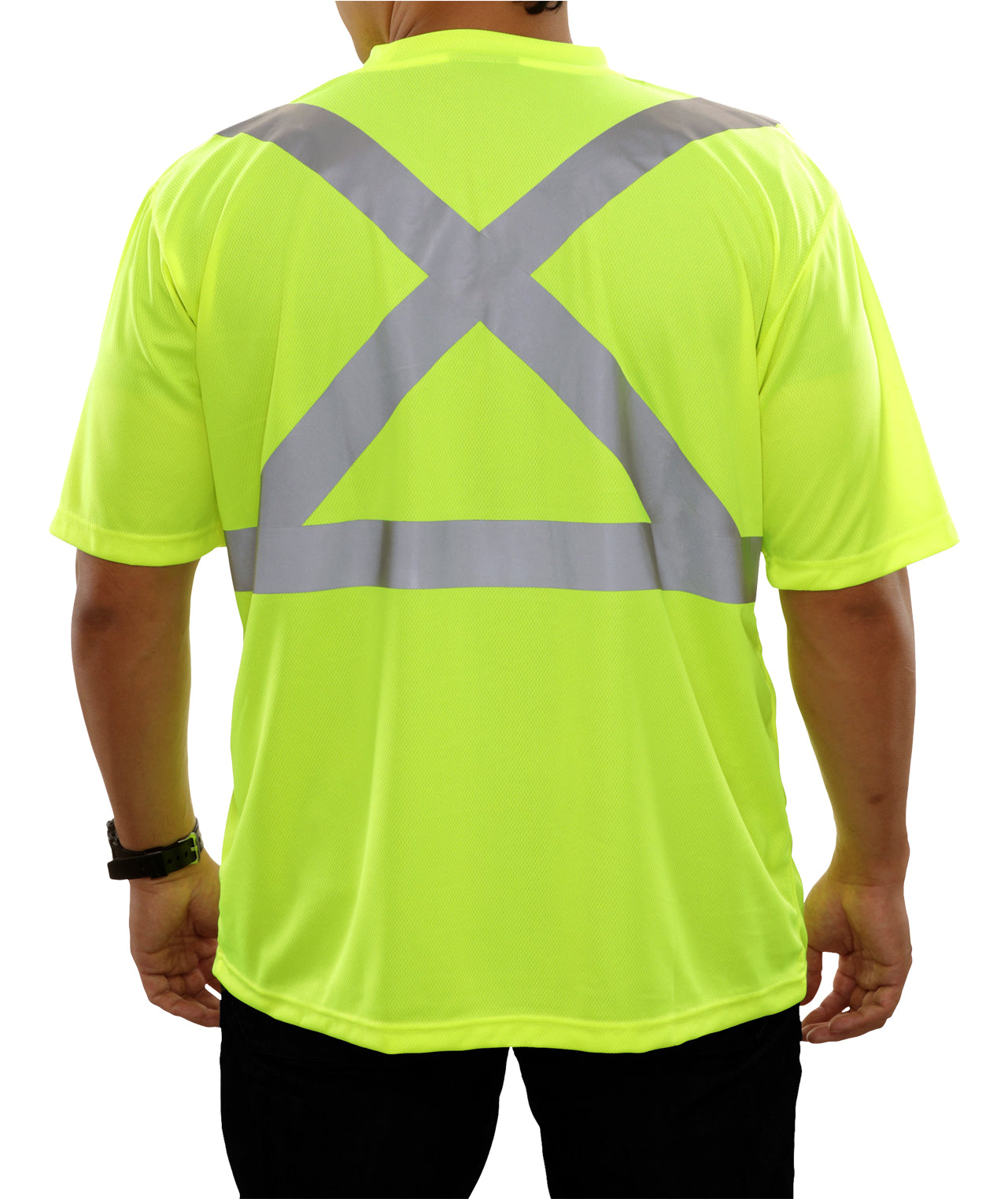 102SXLM Hi-Vis Lime Birdseye Pocket X-Back Safety Shirt