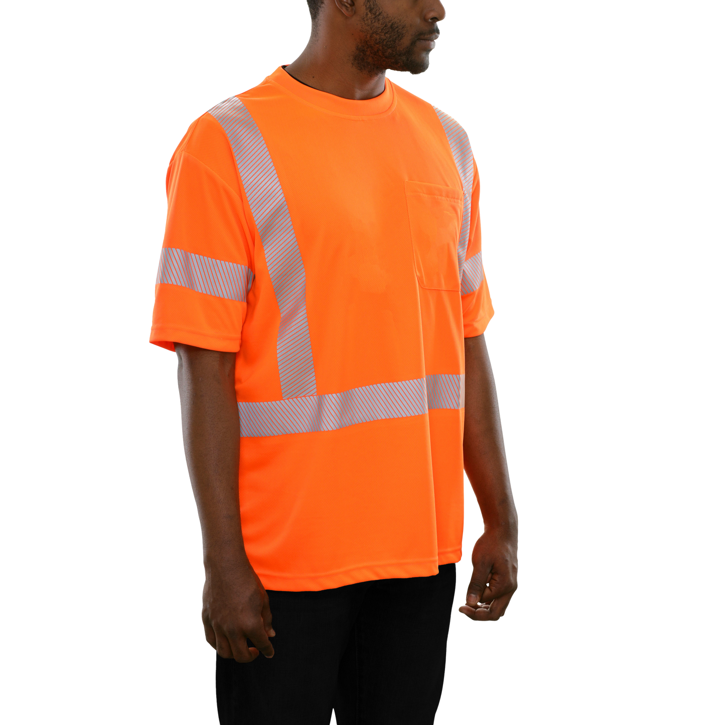 104CTOR Hi-Vis Orange Birdseye Pocket Safety T-Shirt with 3MTM Comfort Trim