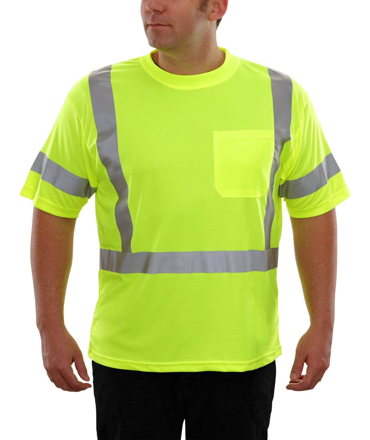 104STLM Hi-Vis Lime Birdseye Pocket Safety T-Shirt