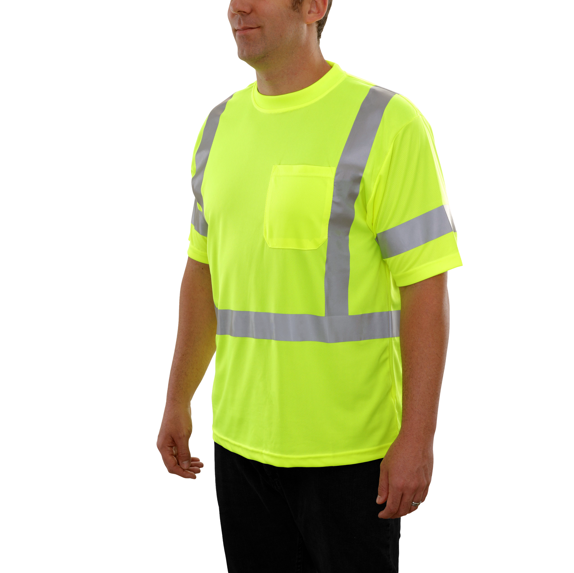 104STLM Hi-Vis Lime Birdseye Pocket Safety T-Shirt