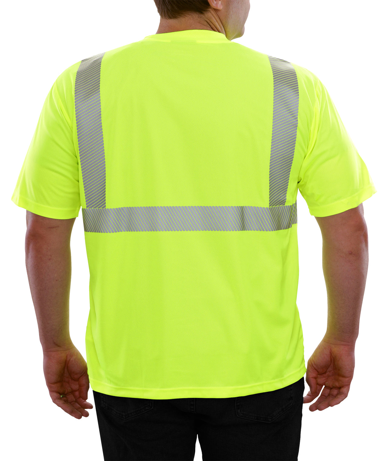 112CTLM Hi-Vis Lime Birdseye No Pocket HACCP Safety T-Shirt with 3MTM Comfort Trim