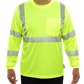 204CTLM Hi-Vis Long Sleeve Lime Birdseye Pocket Safety T-Shirt with 3MTM Comfort Trim