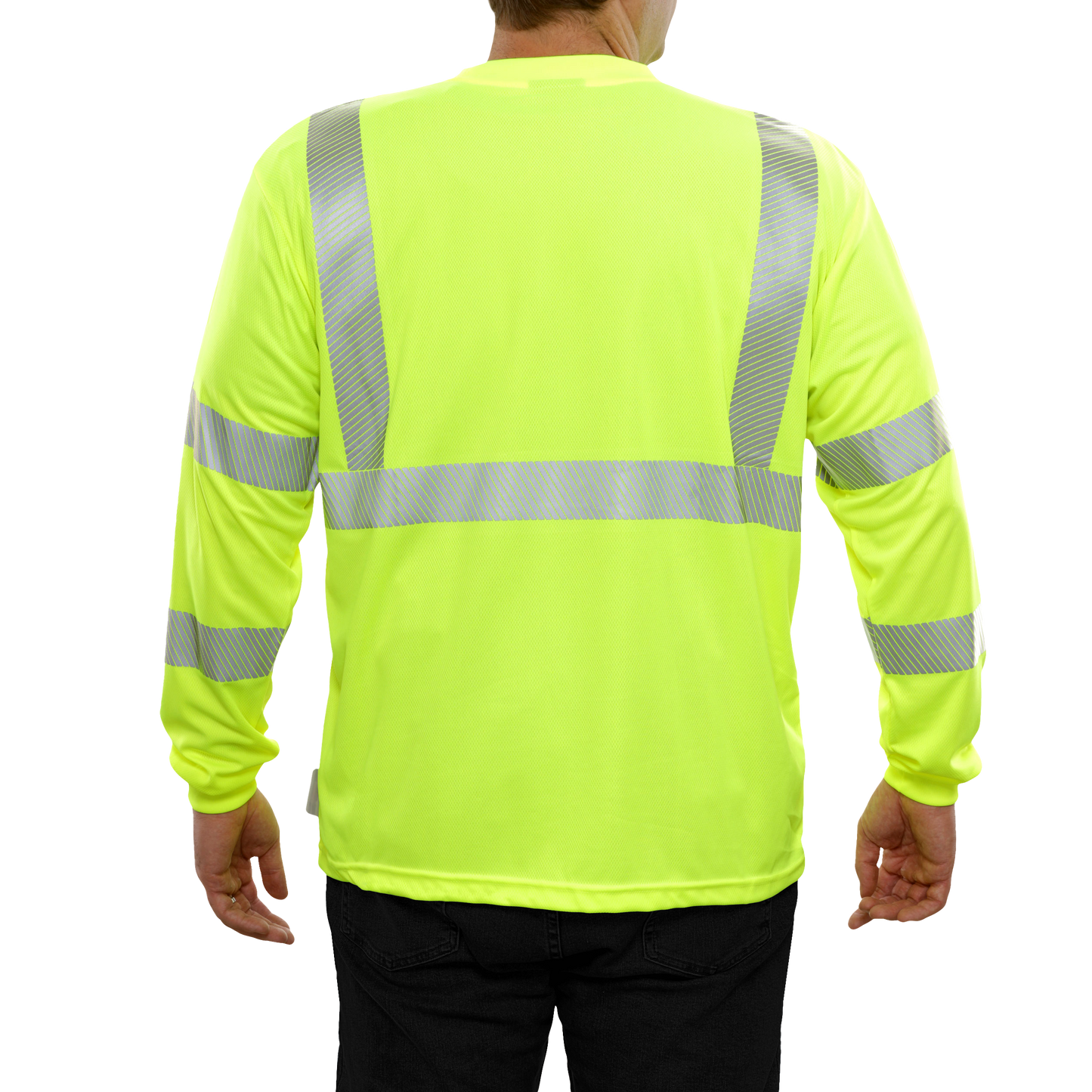 204CTLM Hi-Vis Long Sleeve Lime Birdseye Pocket Safety T-Shirt with 3MTM Comfort Trim