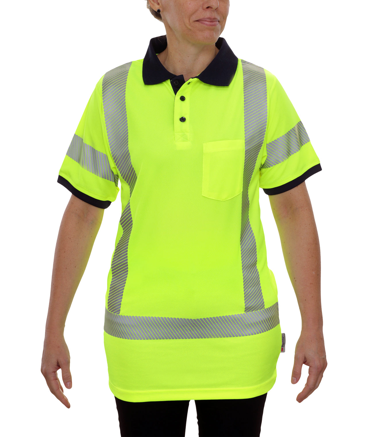 334CTLN Lime Navy Birdseye Pocketed Safety High Vis Safety Polo Shirt with Comfort Trim by 3MTM