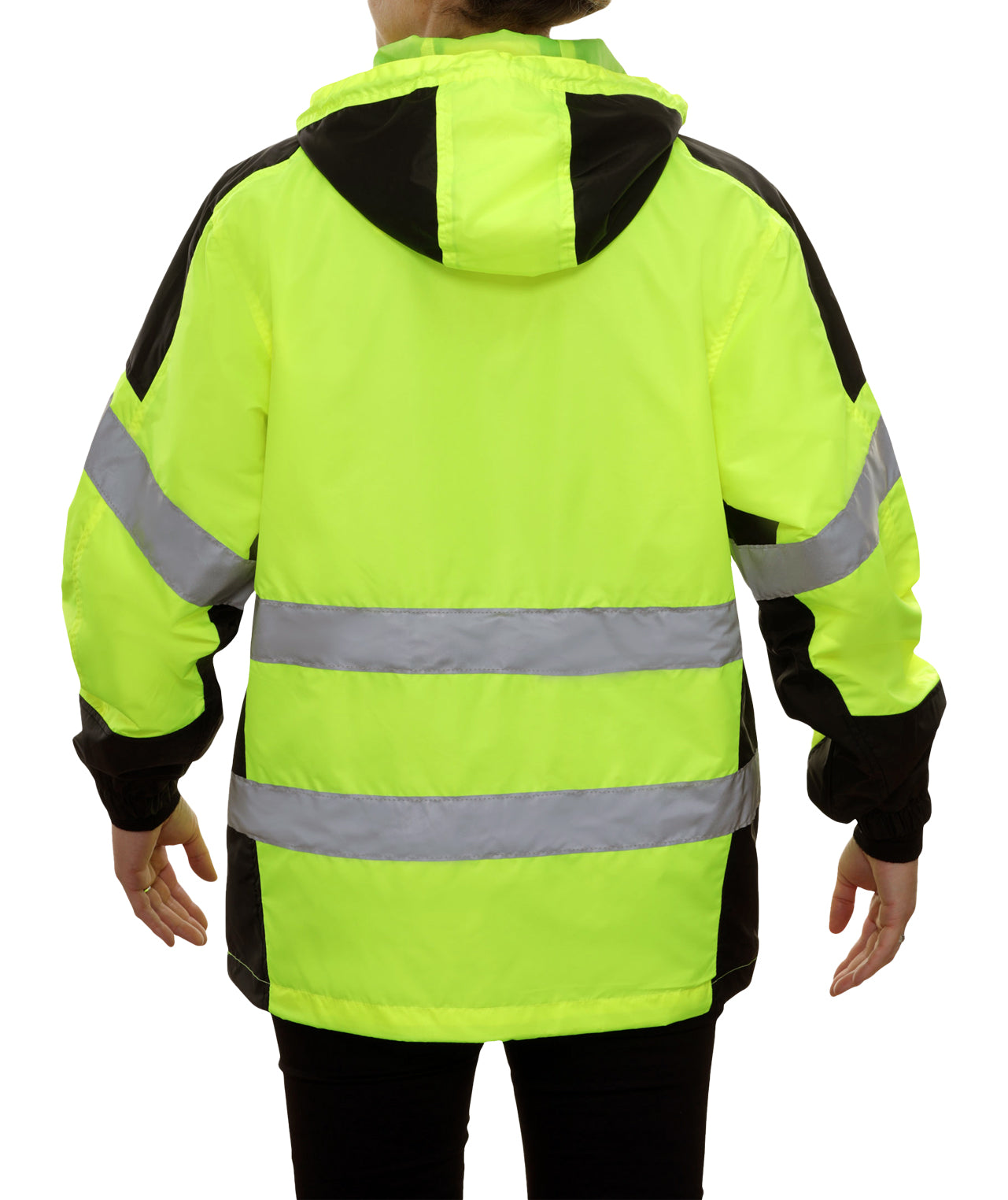 407GTLB Safety Jacket: Hi-Vis Hooded Windbreaker Coat: Water Resistant:  2-Tone