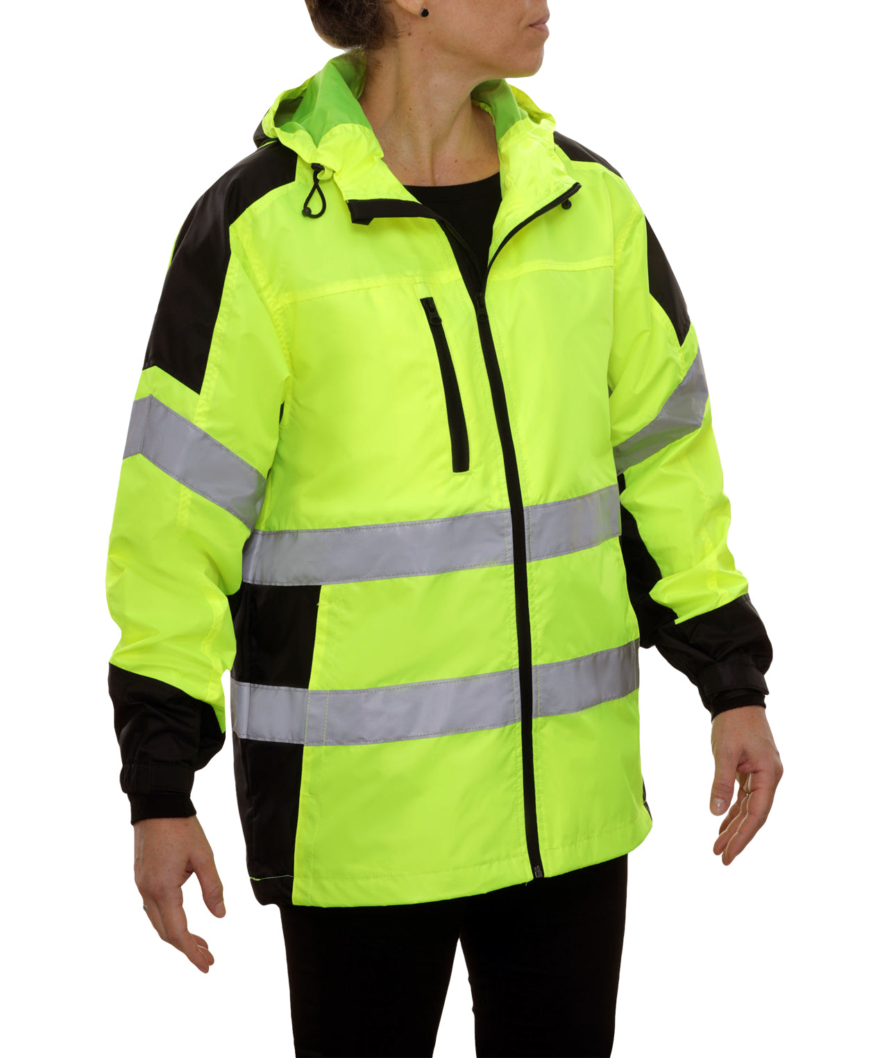 407GTLB Safety Jacket: Hi-Vis Hooded Windbreaker: Water Resistant: 2-Tone