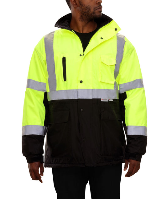 433STLB Safety Jacket: ThinsulateTM Parka: Breathable Waterproof Hooded: 2-Tone Lime