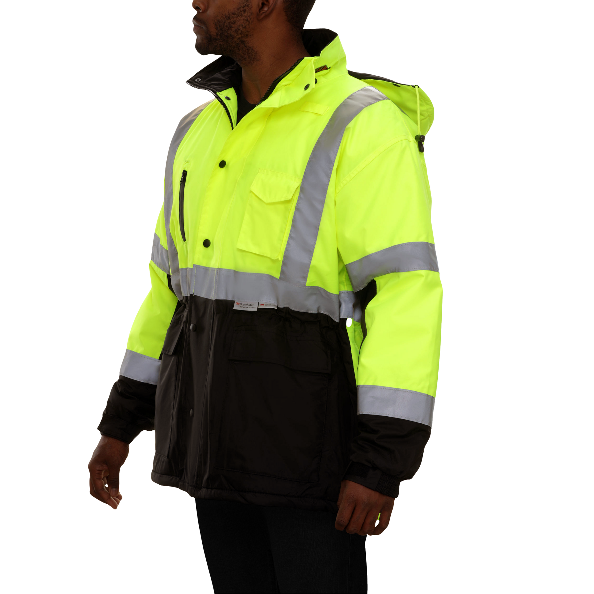 433STLB Safety Jacket: ThinsulateTM Parka: Breathable Waterproof Hooded: 2-Tone Lime