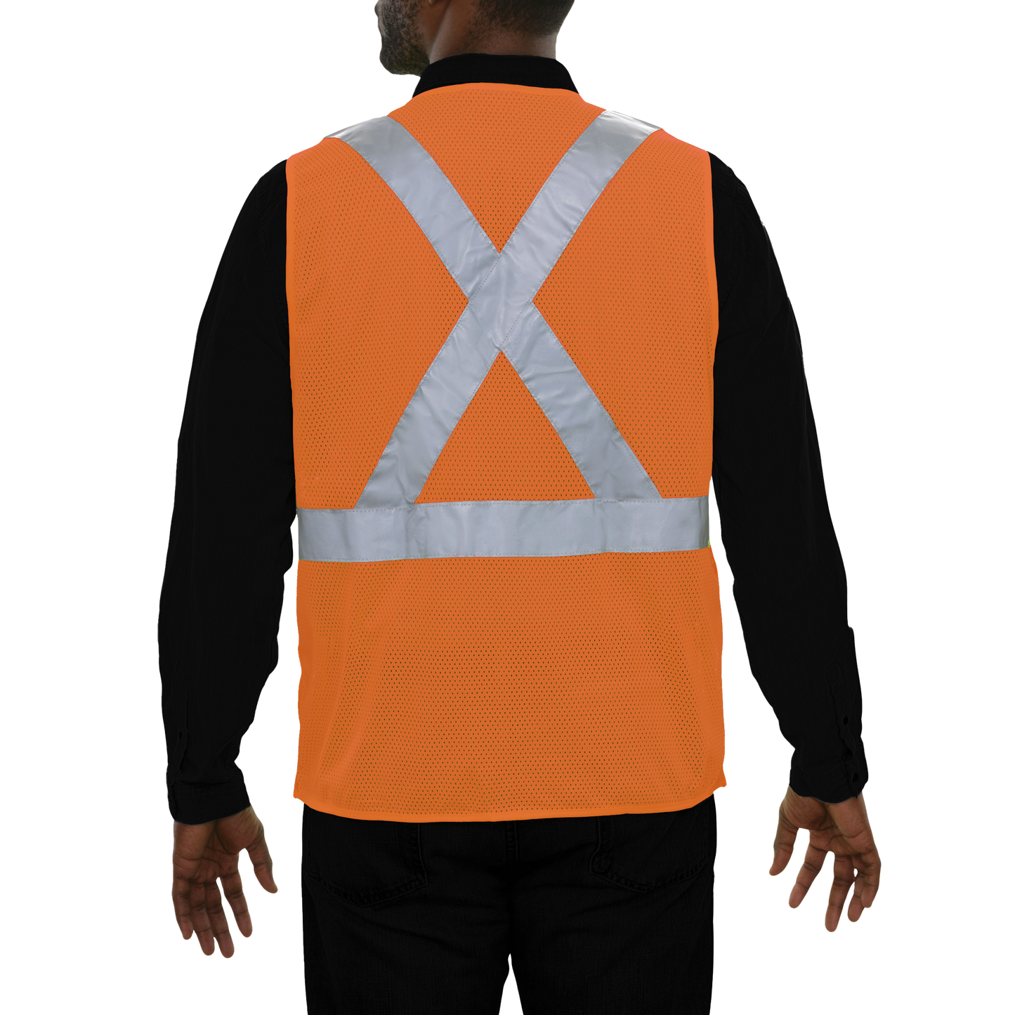 502SXOR Safety Vest: Hi-Vis Vest: X-Back Orange: 5pt Breakaway Mesh: ANSI 2