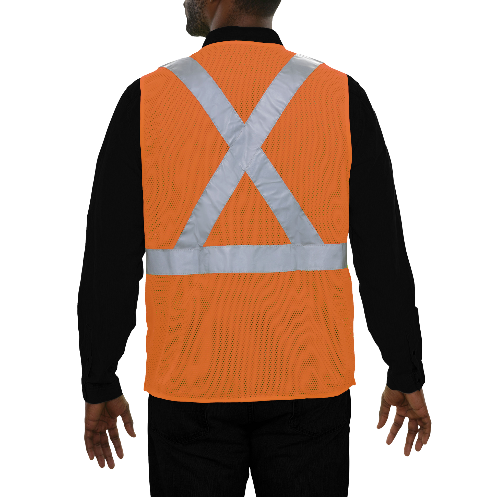 502SXOR Safety Vest: Hi-Vis Vest: X-Back Orange: 5pt Breakaway Mesh: ANSI 2