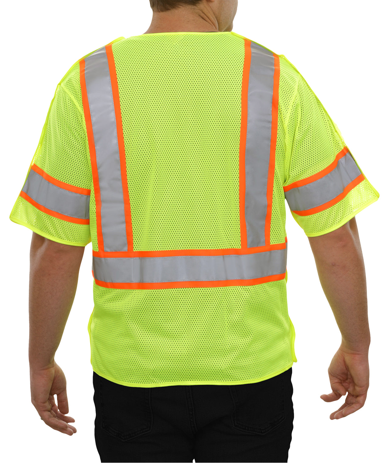 504STLM Safety Vest: Hi-Vis Vest: 5pt Breakaway Zip Mesh: ANSI 3