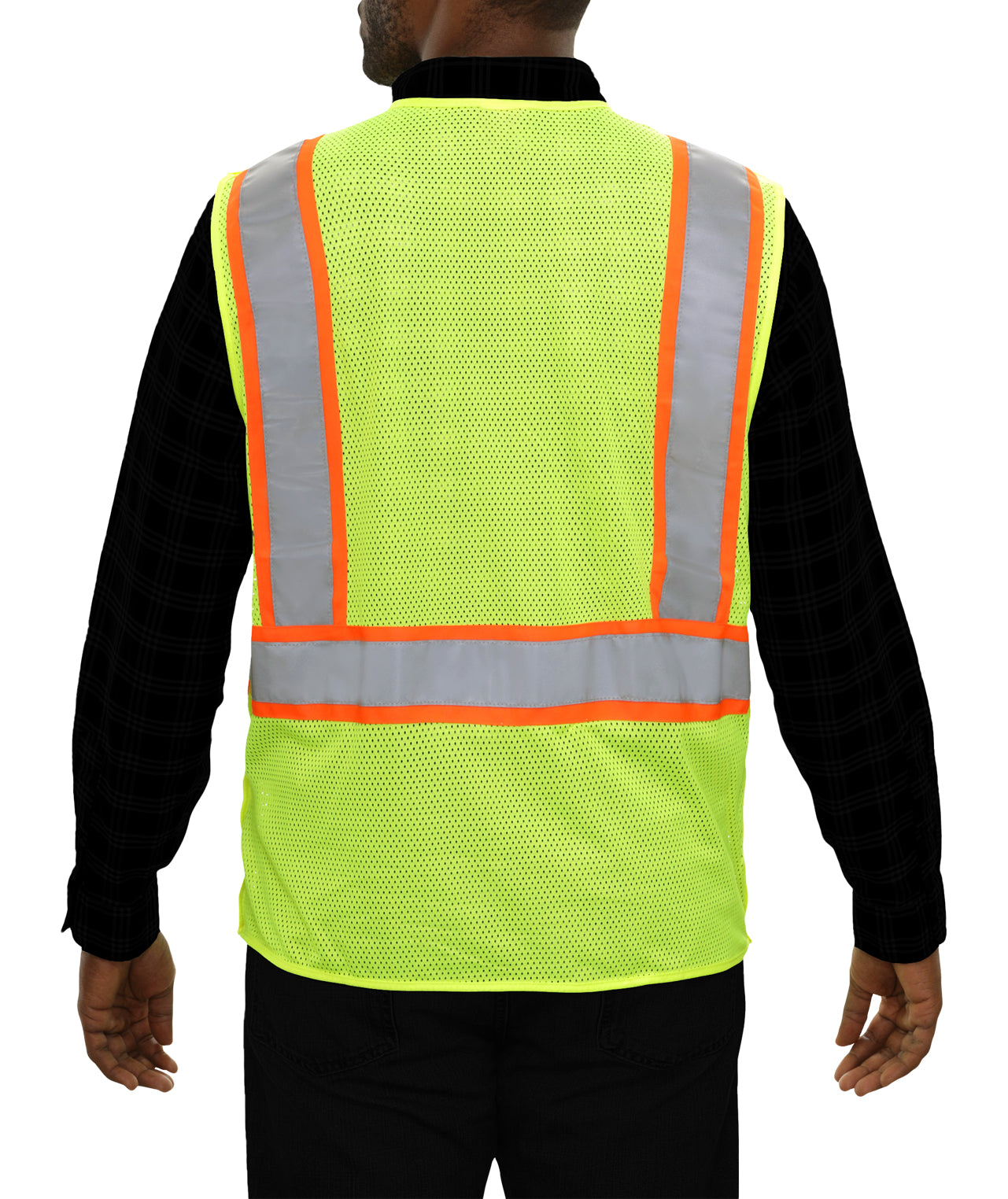 505STLM Safety Vest: Hi-Vis Vest: 5pt Breakaway: Zip Lime Mesh: Contrasting DOT