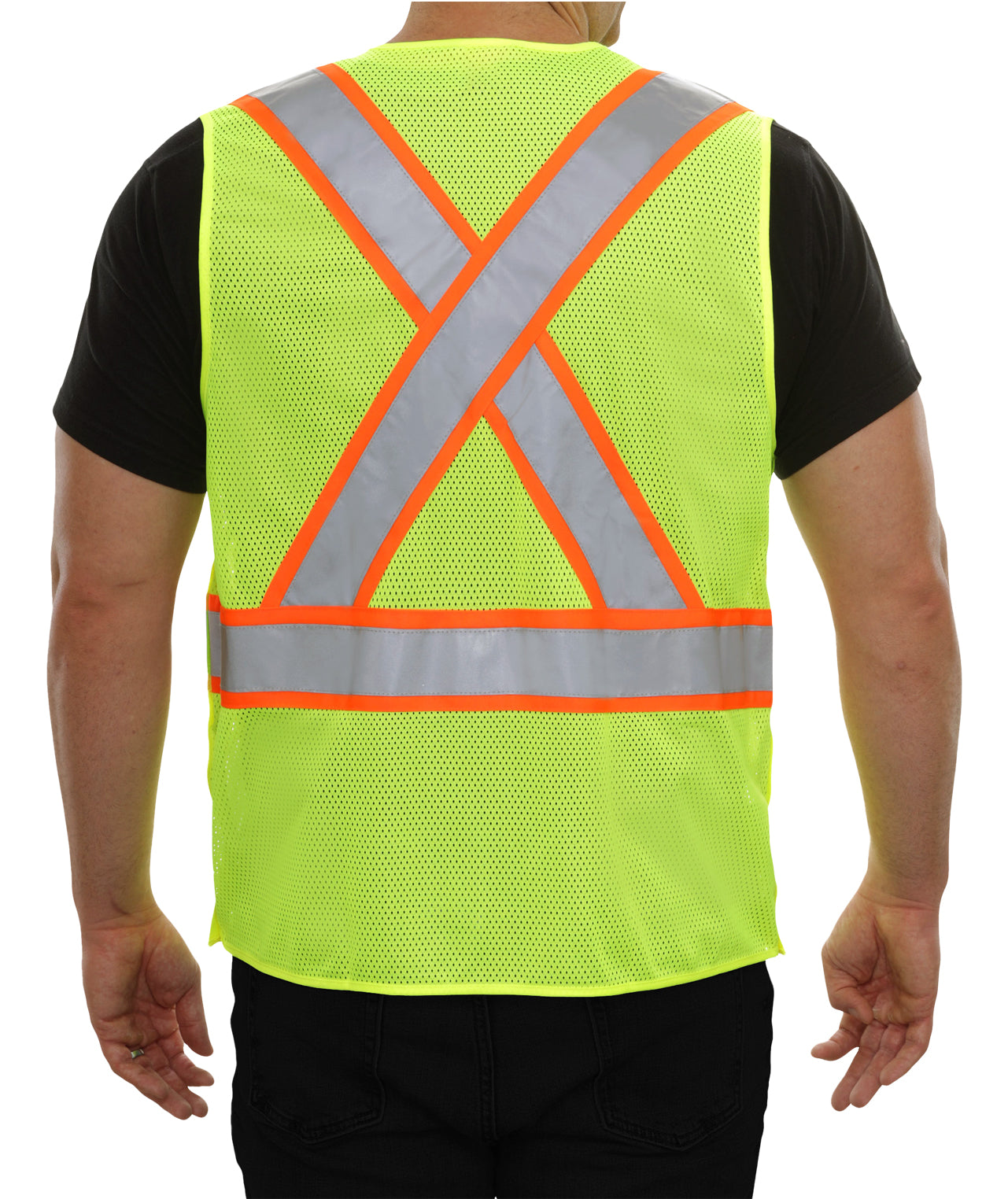 505SXLM Safety Vest: Hi-Vis Vest: 5pt Breakaway: X-Back Zip Lime Mesh: DOT