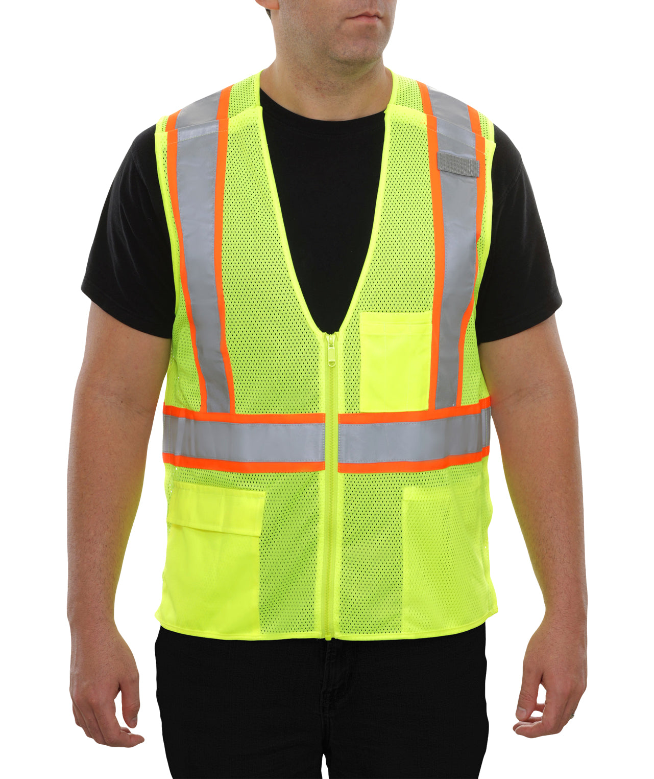 505SXLM Safety Vest: Hi-Vis Vest: 5pt Breakaway: X-Back Zip Lime Mesh: DOT
