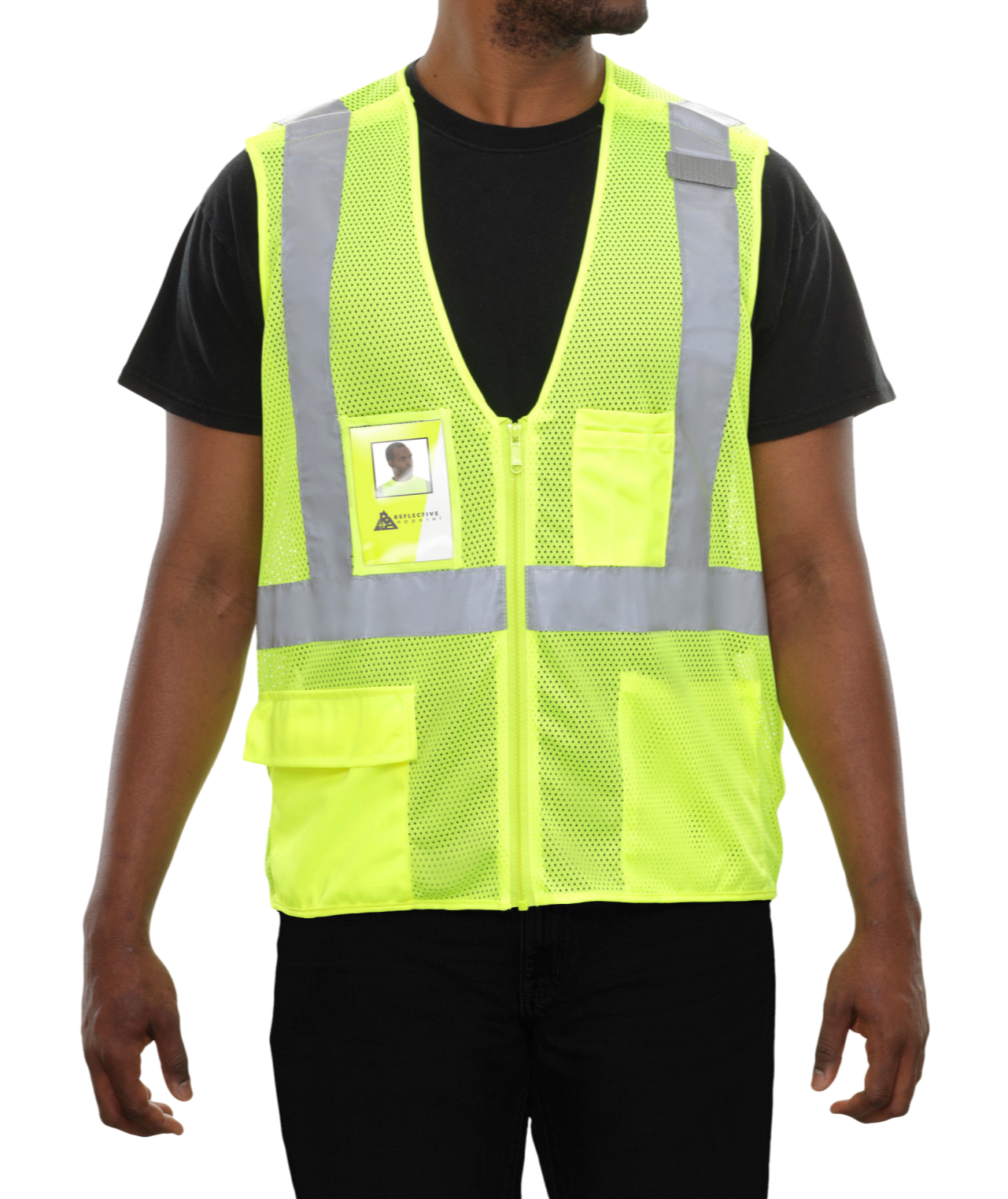 508STLM Safety Vest: Hi-Vis Vest: Clear ID Pocket: 5pt Breakaway: Lime Zip Mesh