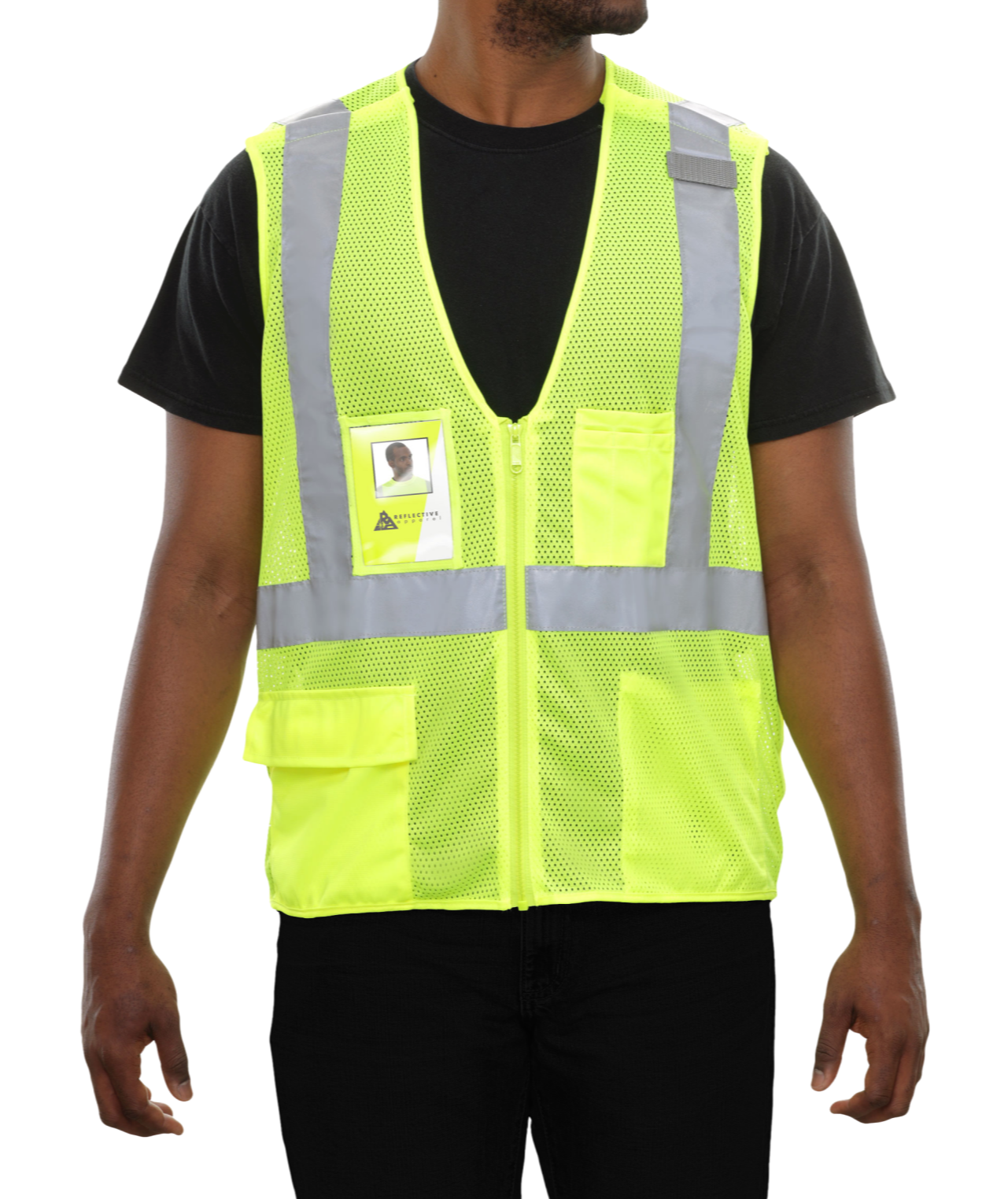 508SXLM Safety Vest: Clear ID Pocket: 5pt Breakaway: X-Back Lime Zip Mesh