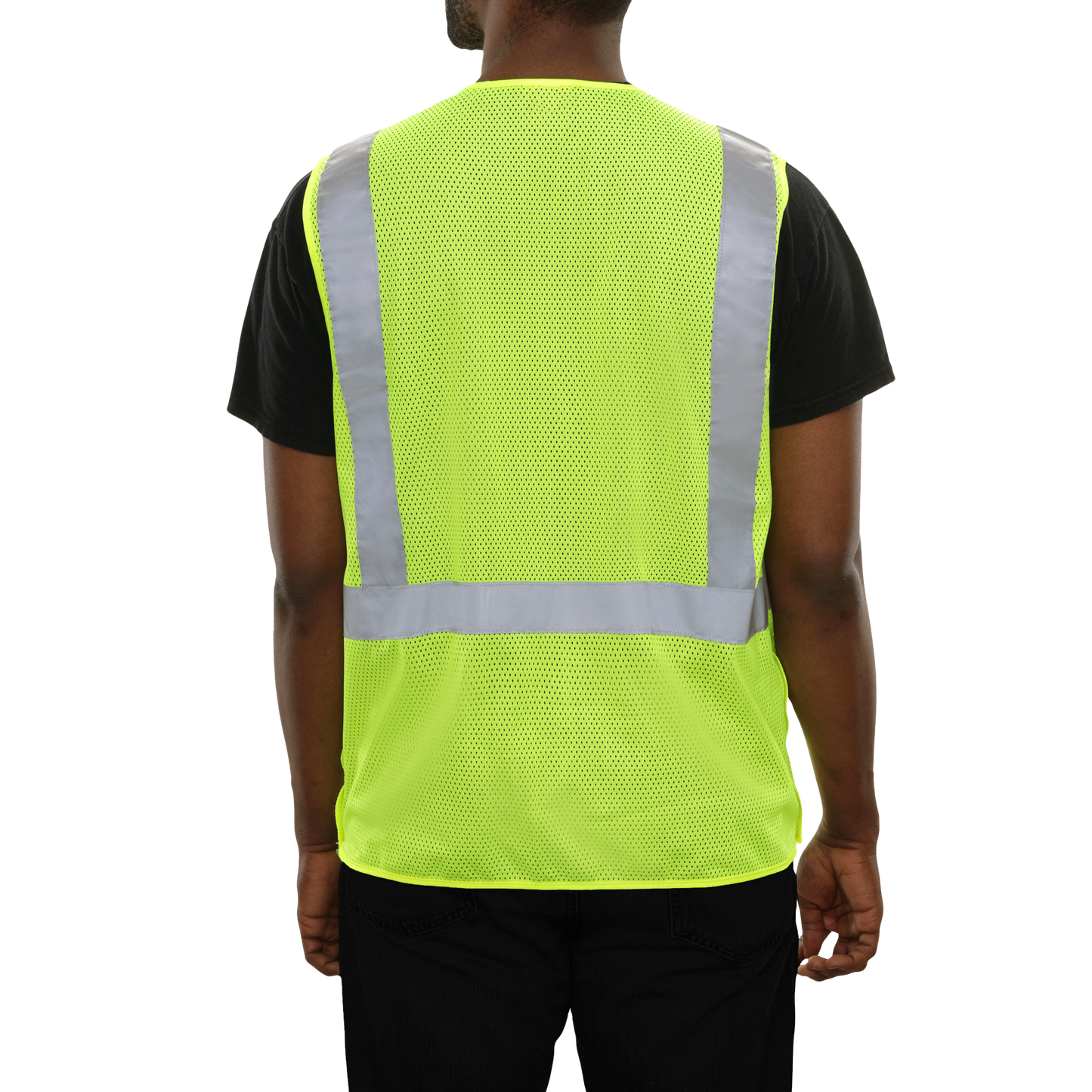 508STLM Safety Vest: Hi-Vis Vest: Clear ID Pocket: 5pt Breakaway: Lime Zip Mesh