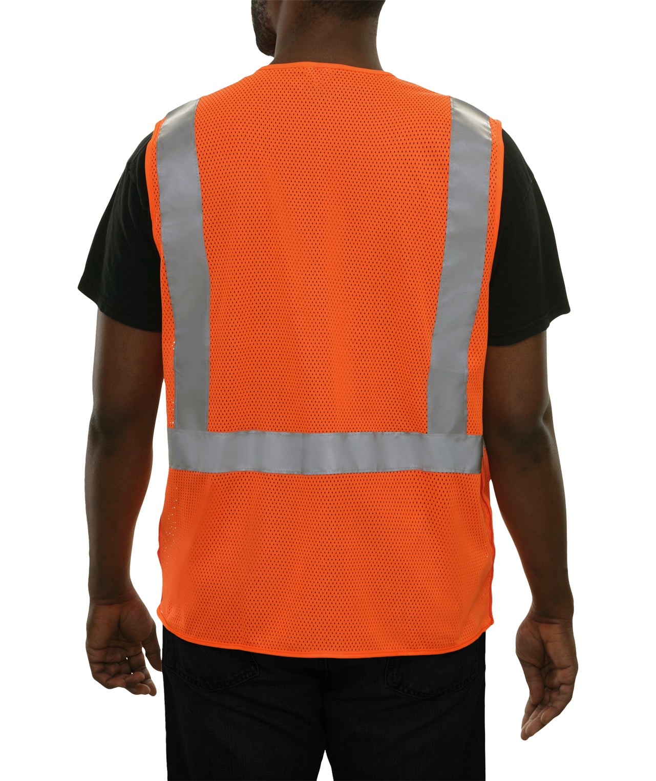 508STOR Safety Vest: Hi-Vis Vest: Clear ID Pocket: 5pt Breakaway: Orange Zip Mesh