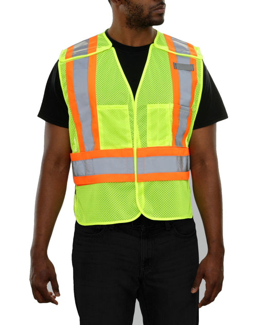 566GXLM 5PT X-Back Poly Mesh Contrasting Trim Breakaway Vest with D-Ring