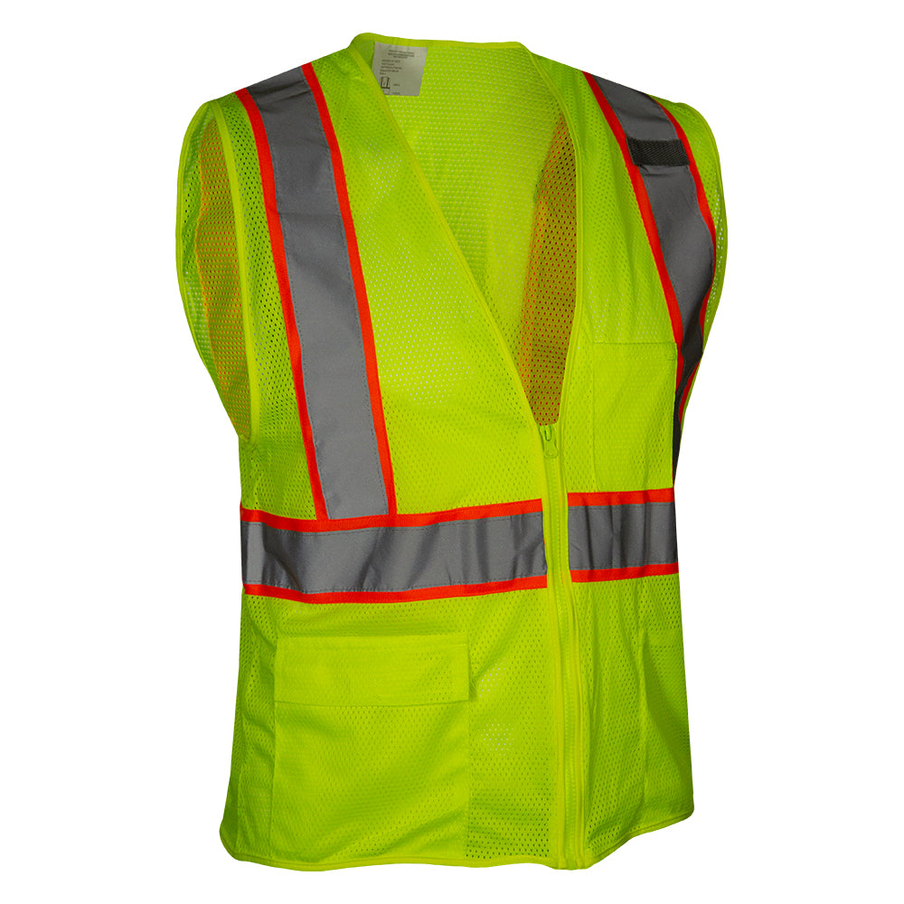 586ETLM Economy Safety Vest: Hi-Vis Lime Vest: Zip Mesh Contrasting Tape: ANSI 2