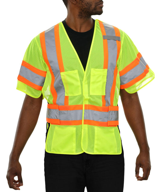 591GTLM Safety Vest: Hi-Vis Vest: 5pt Breakaway Mesh: ANSI 3: Adjustable Side Wraps
