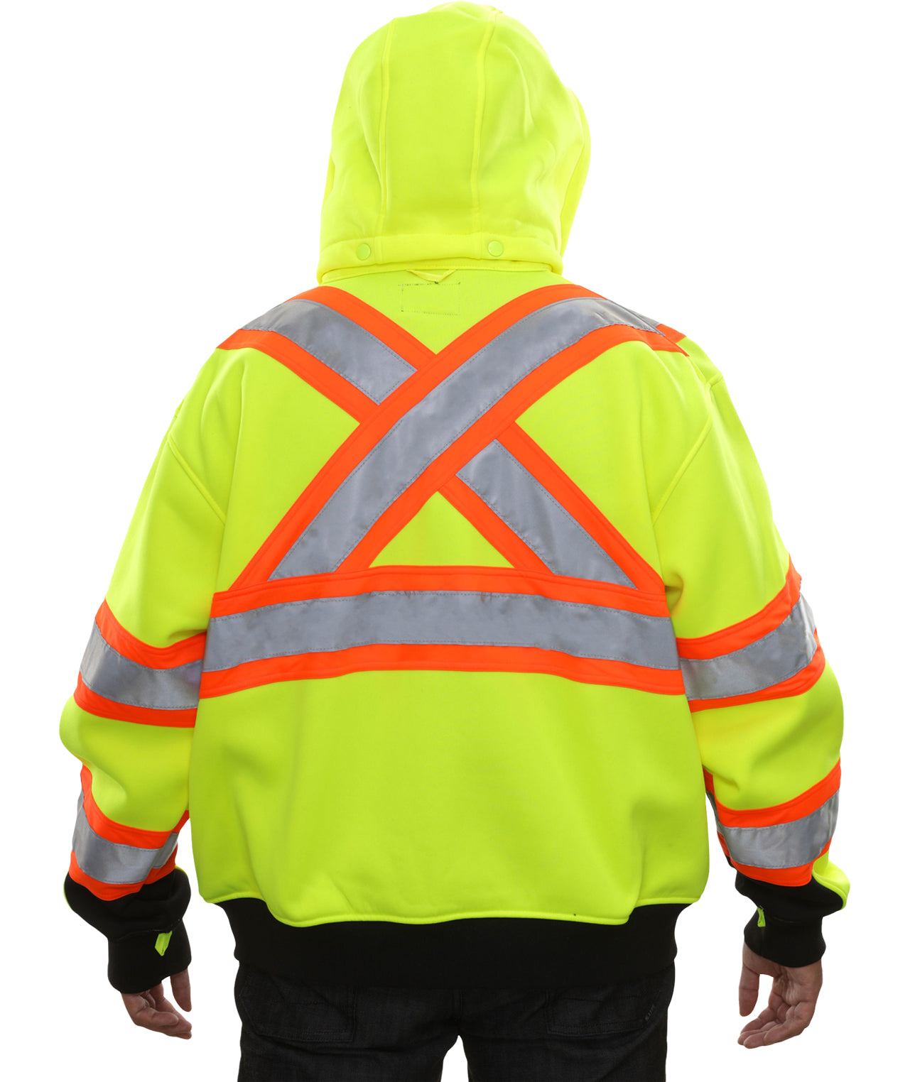 602CXLB Safety Sweatshirt: Hi-Vis Full Zip 2-Tone Contrasting X-Back:  Removeable Hood